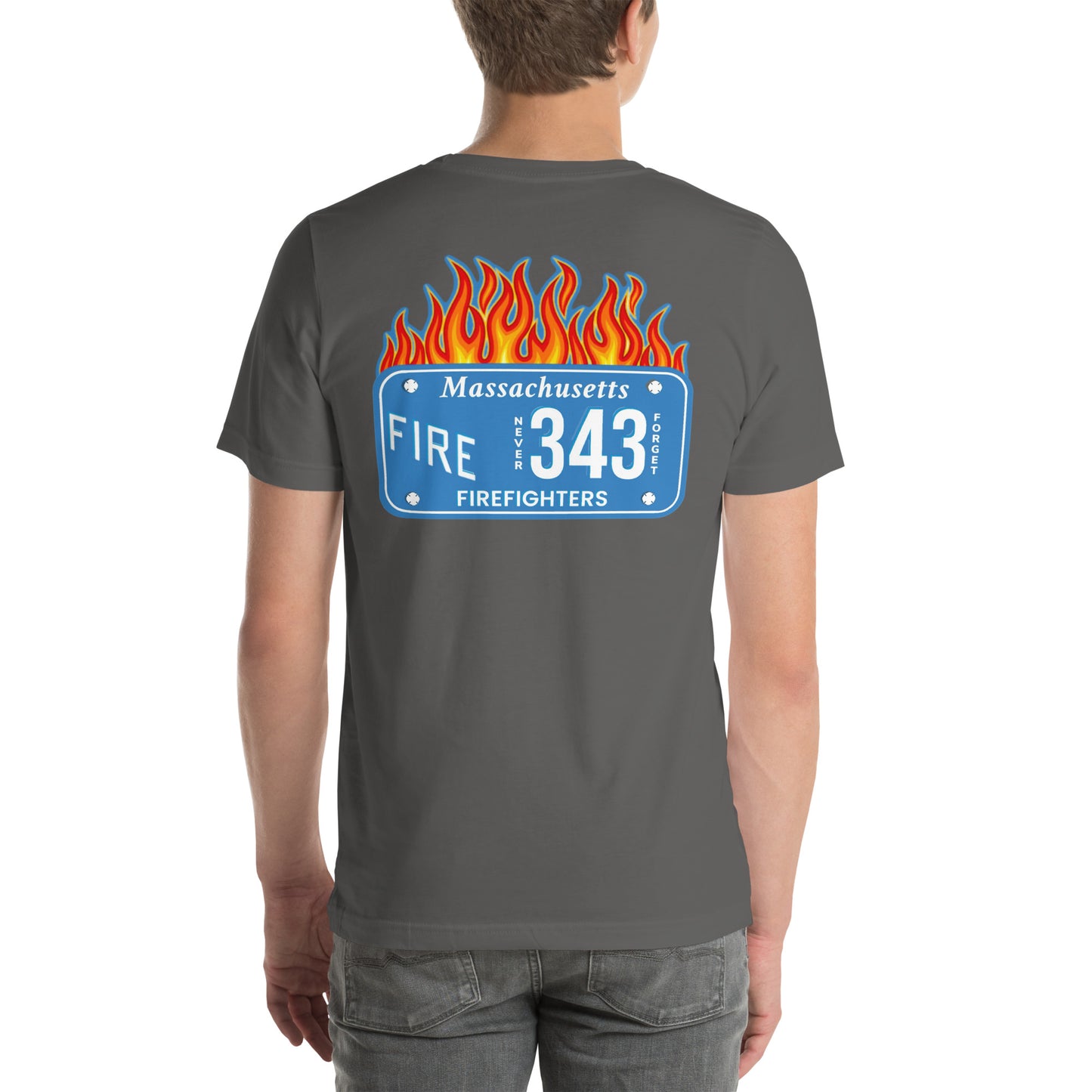 Unisex t-shirt Mass Firefighters Never Forget License Plate