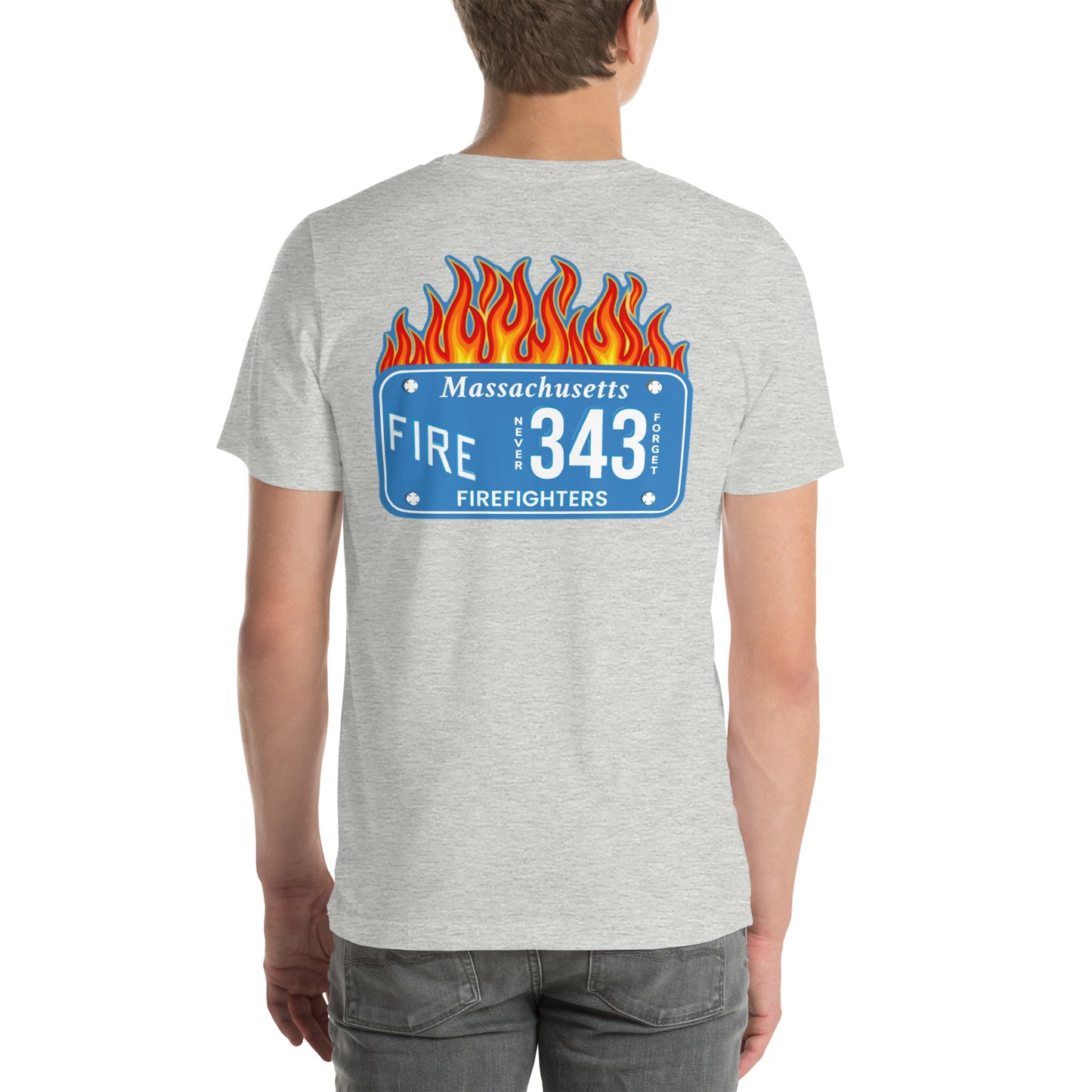 Unisex t-shirt Mass Firefighters Never Forget License Plate
