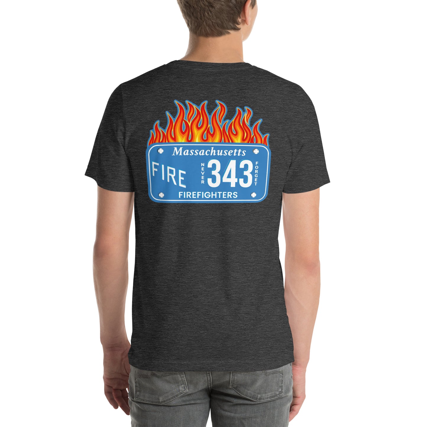 Unisex t-shirt Mass Firefighters Never Forget License Plate