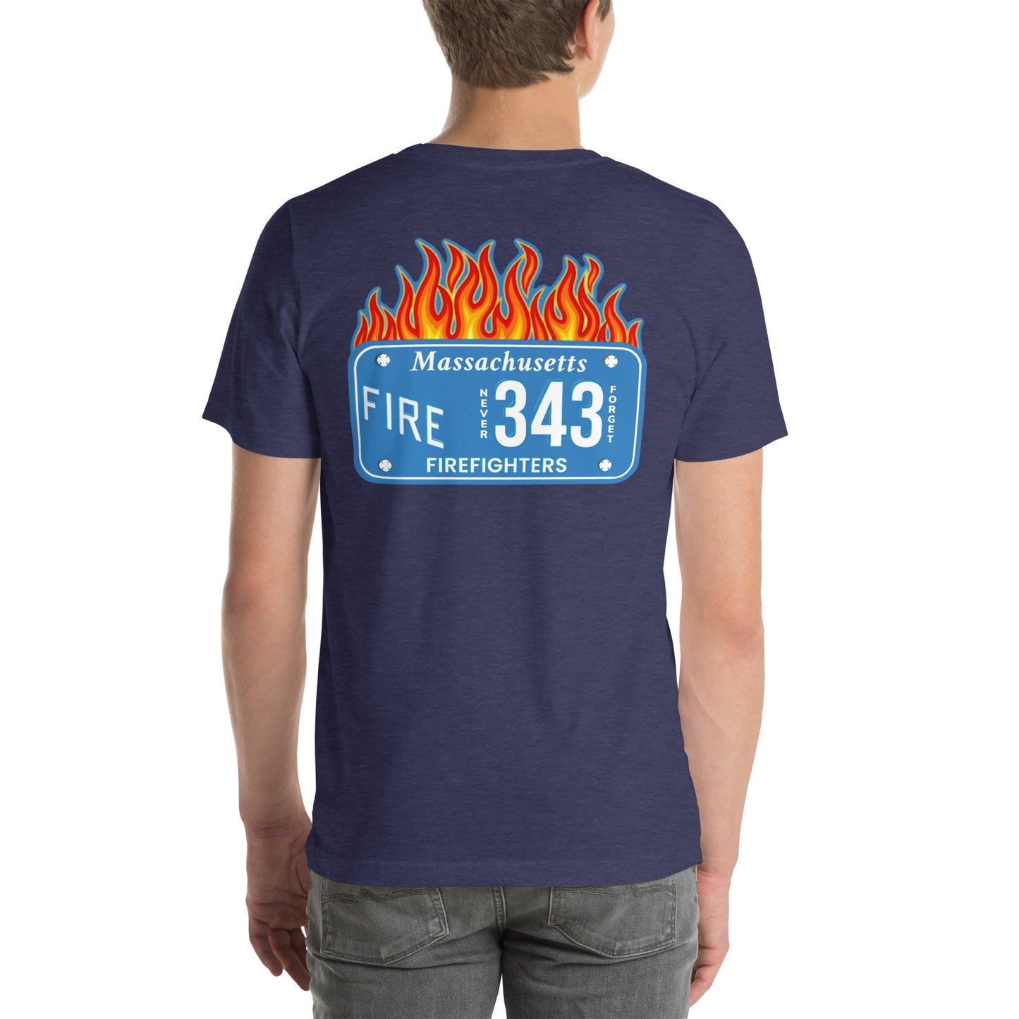 Unisex t-shirt Mass Firefighters Never Forget License Plate