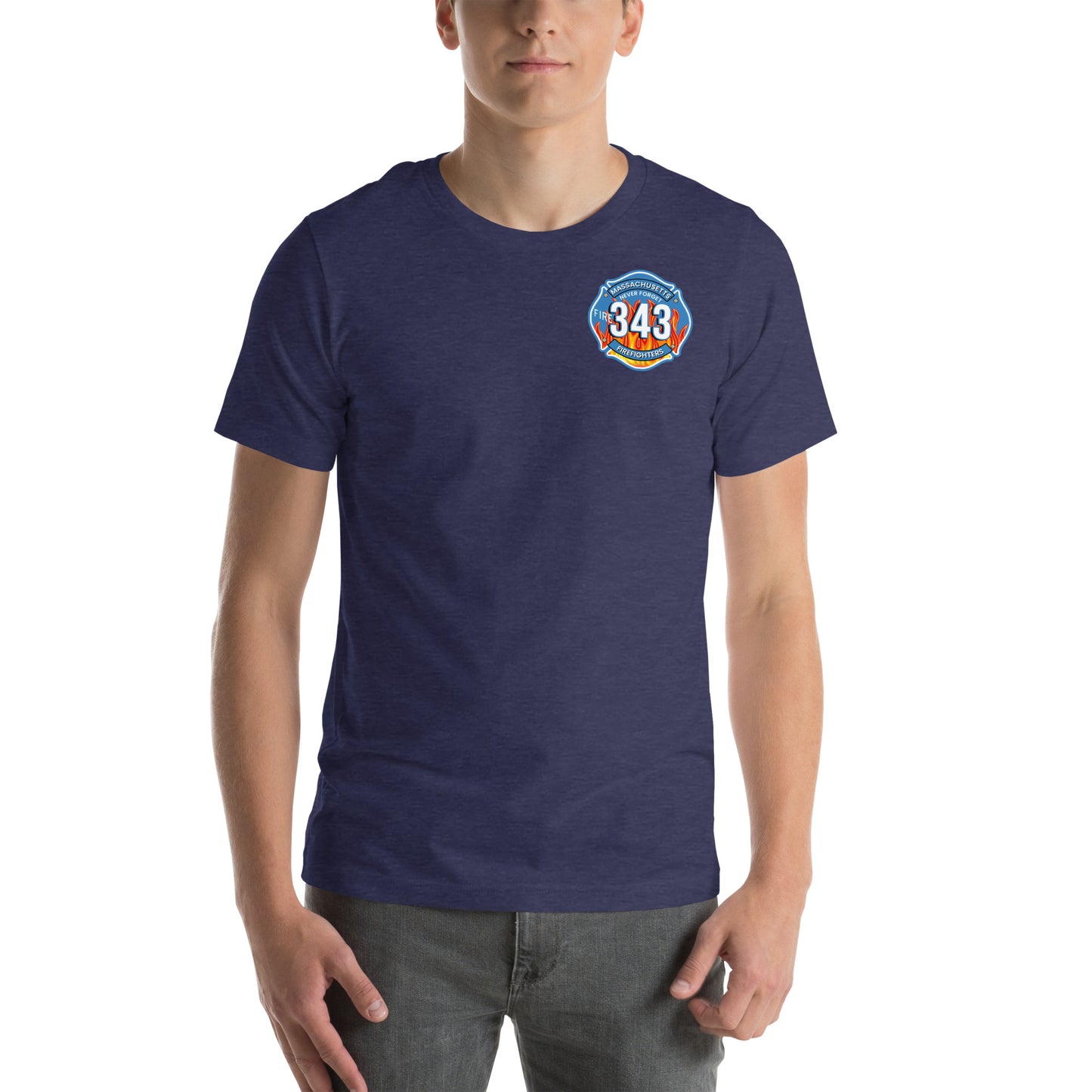 Unisex t-shirt Mass Firefighters Never Forget License Plate