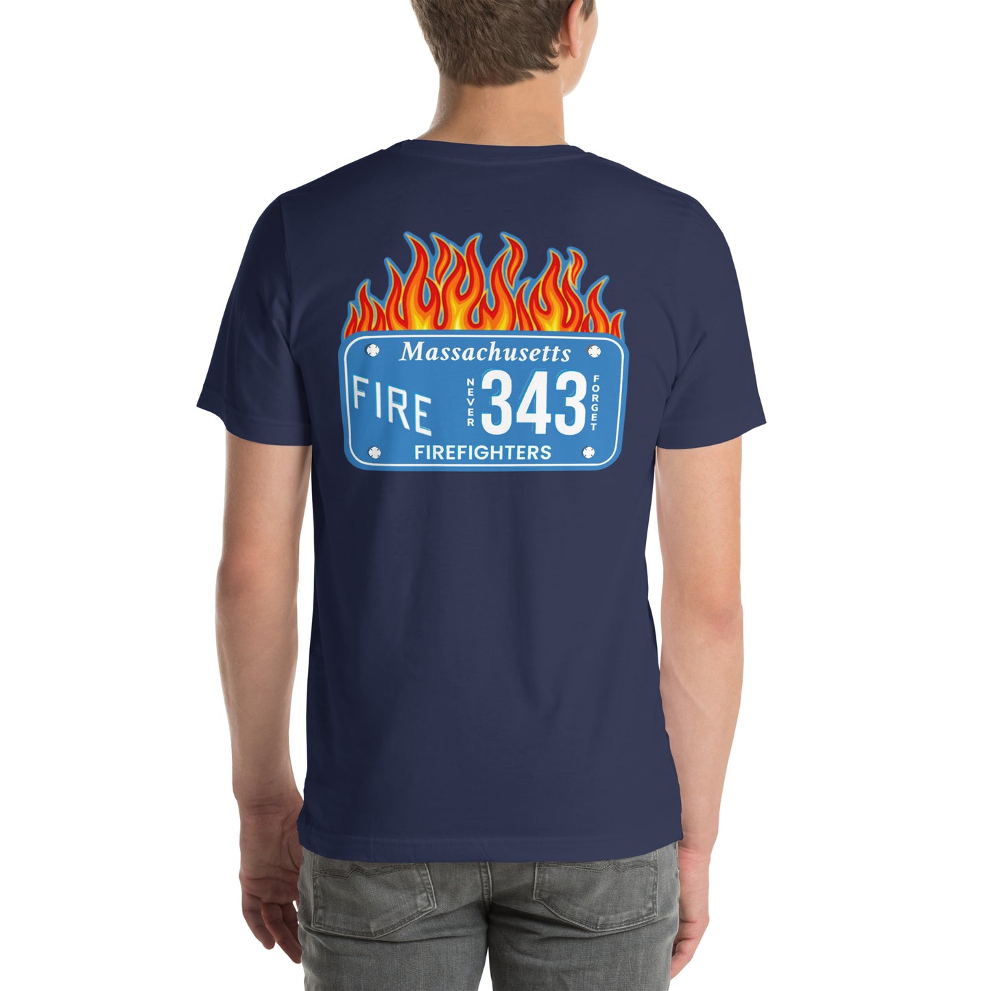 Unisex t-shirt Mass Firefighters Never Forget License Plate