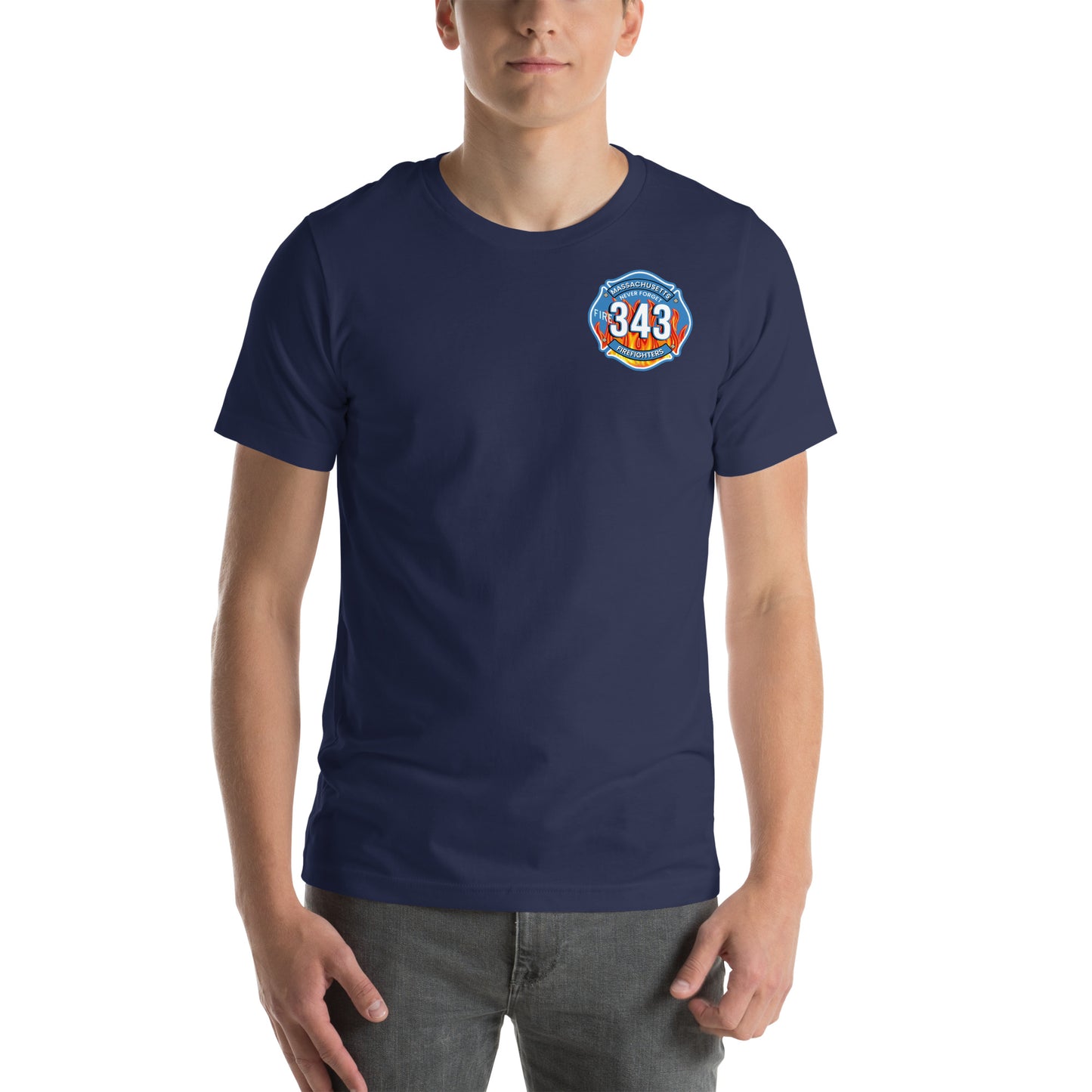 Unisex t-shirt Mass Firefighters Never Forget License Plate