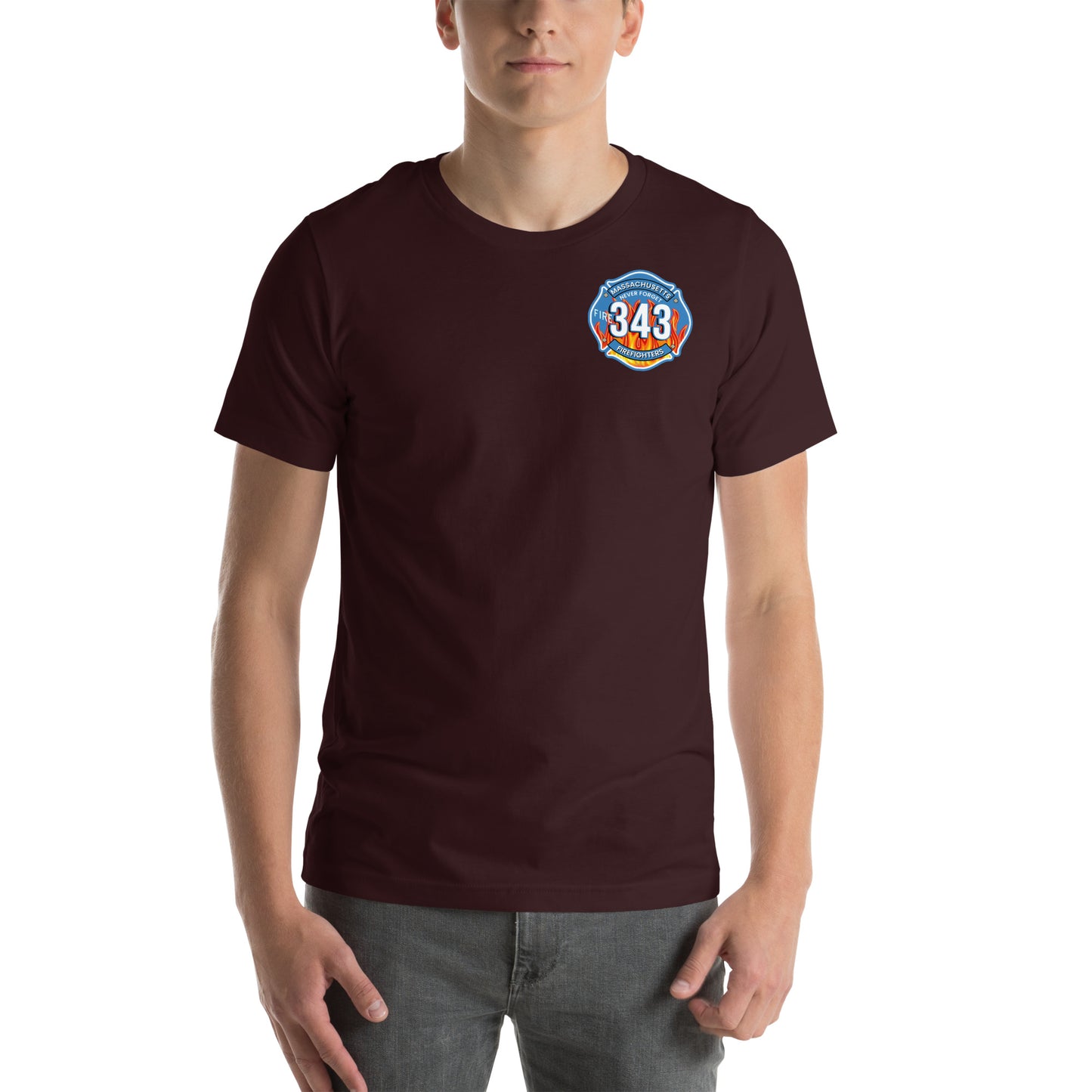 Unisex t-shirt Mass Firefighters Never Forget License Plate
