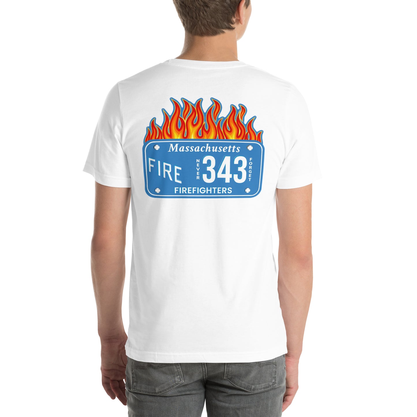 Unisex t-shirt Mass Firefighters Never Forget License Plate